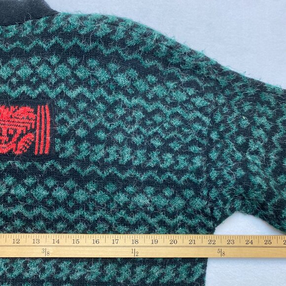 VINTAGE Saks Fifth Avenue Cardigan Sweater Patches WomensXL Green Mohair 80s - Picture 9 of 11